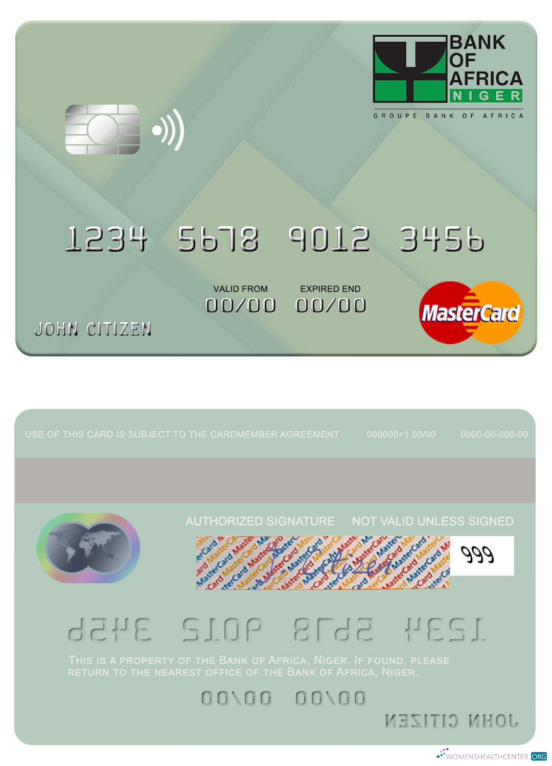 Download Niger Bank of Africa mastercard Photoshop template